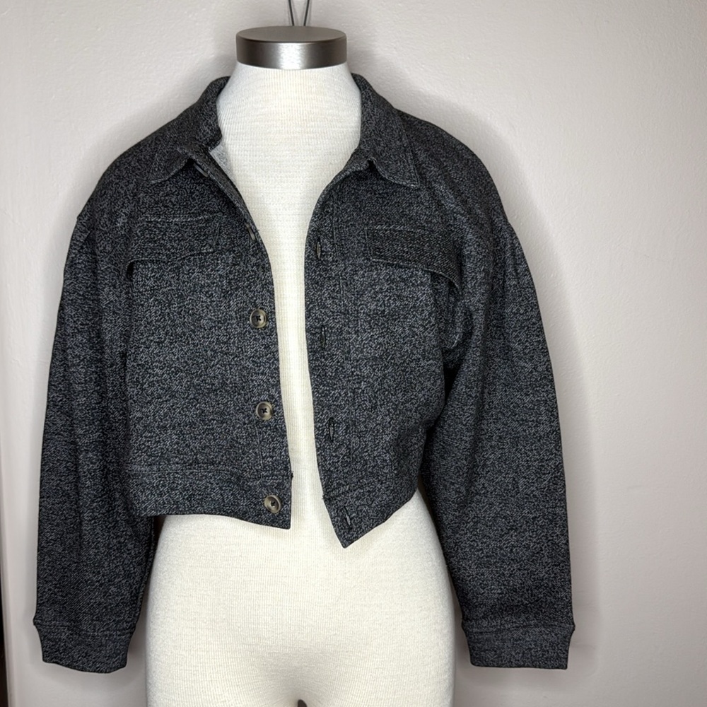 Cozy Charcoal Gray Knit Bomber Jacket